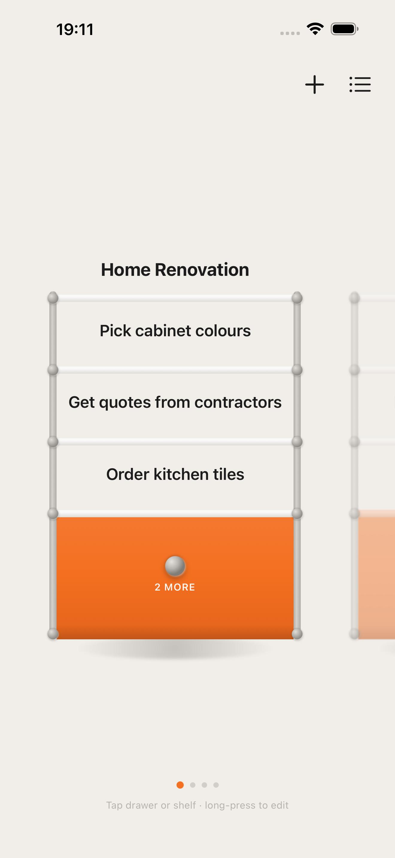 Home shelf view showing your top 3 tasks